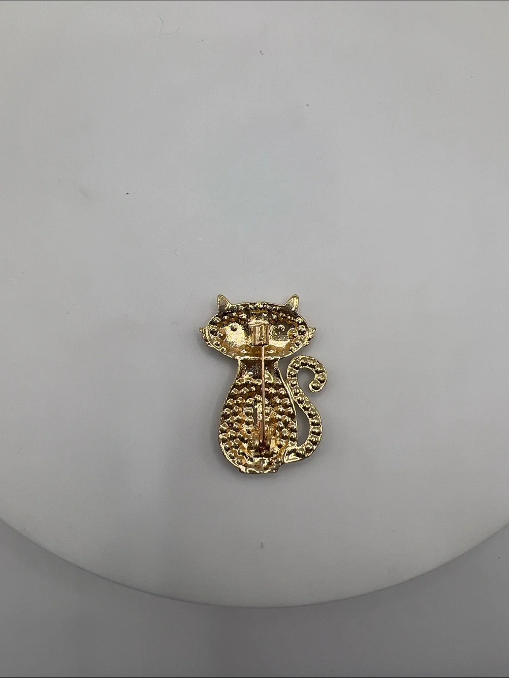 476. Gold-Tone Cat Brooch with Purple and Black Crystals